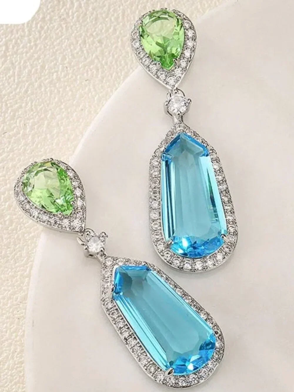 Ocean Blue and Green Elegant Drop Crystal Earrings